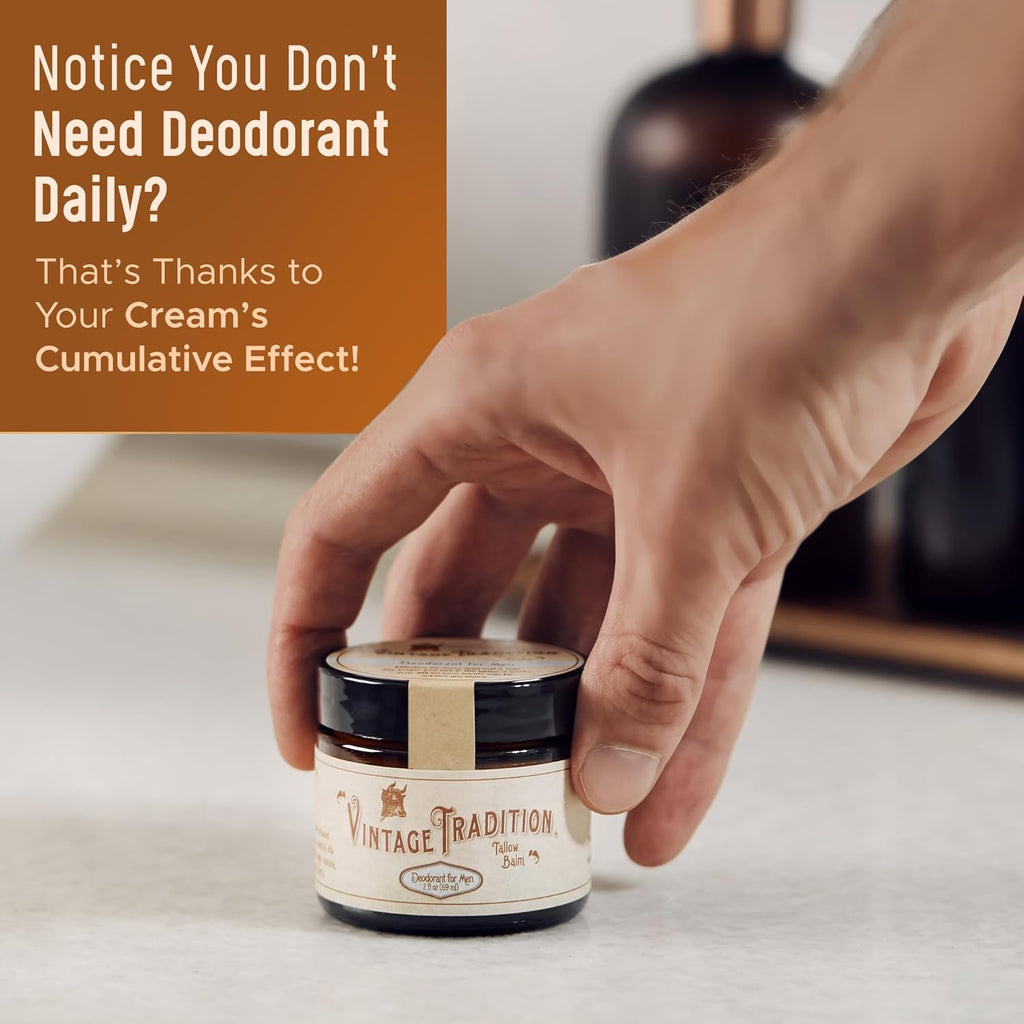 Beef Tallow Mens Natural Deodorant – 2 Fl. Oz. Travel Size Deodorant with Olive Oil, Fir Tree and Thyme Essential Oil Blend – Aluminum- and Chemical-Free Underarm Balm