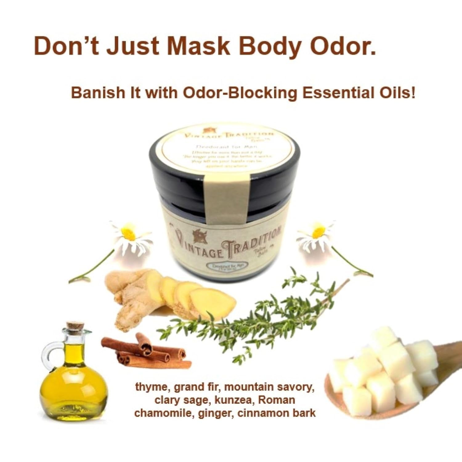 Beef Tallow Mens Natural Deodorant – 2 Fl. Oz. Travel Size Deodorant with Olive Oil, Fir Tree and Thyme Essential Oil Blend – Aluminum- and Chemical-Free Underarm Balm